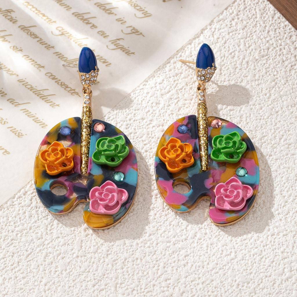 Color Inlaid Petal Shape Stud Earrings, Light Luxury Trend Earrings