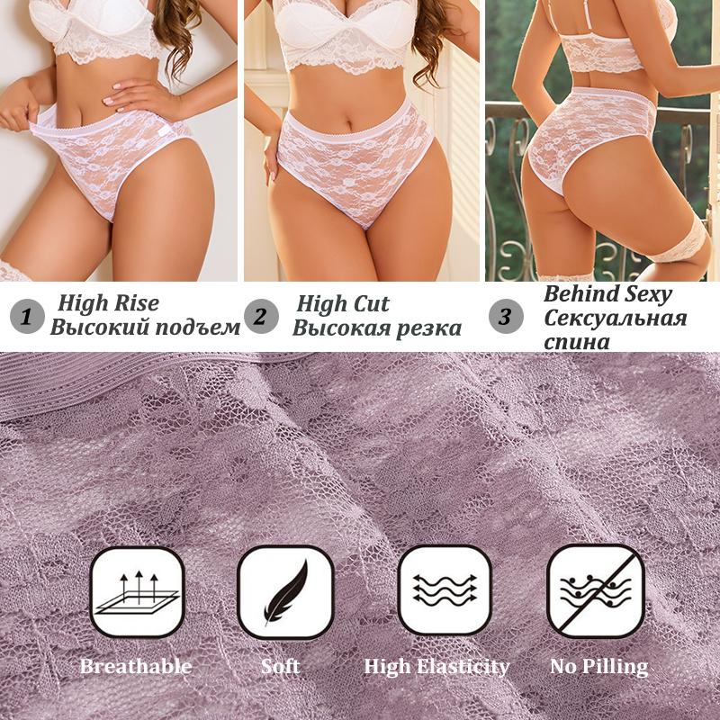 4 Stück Damen Spitzen-Slips Hohe Taille Sexy Unterwäsche Transparent Damen Unterhosen Enganliegend Übergröße Slips S-XXL