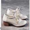 Johnature Retro Women's Shoes Genuine Leather Hollow-out Breathable Soft Sole Thick Heel Sandals