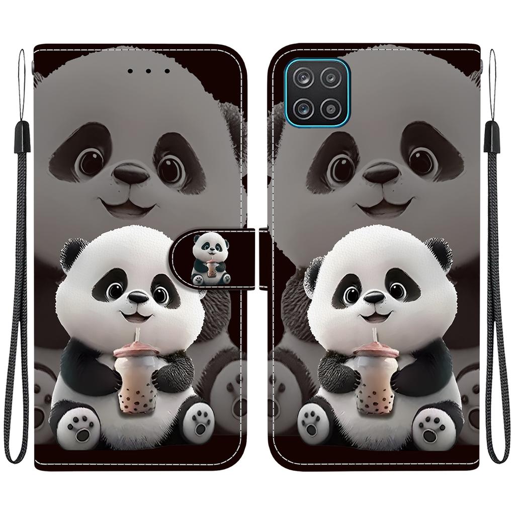 Handgefertigte PU-Leder-Flip-Hülle für Samsung Galaxy A12 5G Rutschfeste Stoßfeste Hülle mit Handschlaufe & Herz/Rose Katze Designs