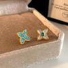 French Asymmetrical Blue Turquoise Mother-of-Pearl Clover Stud Earrings in S925 Silver for Women