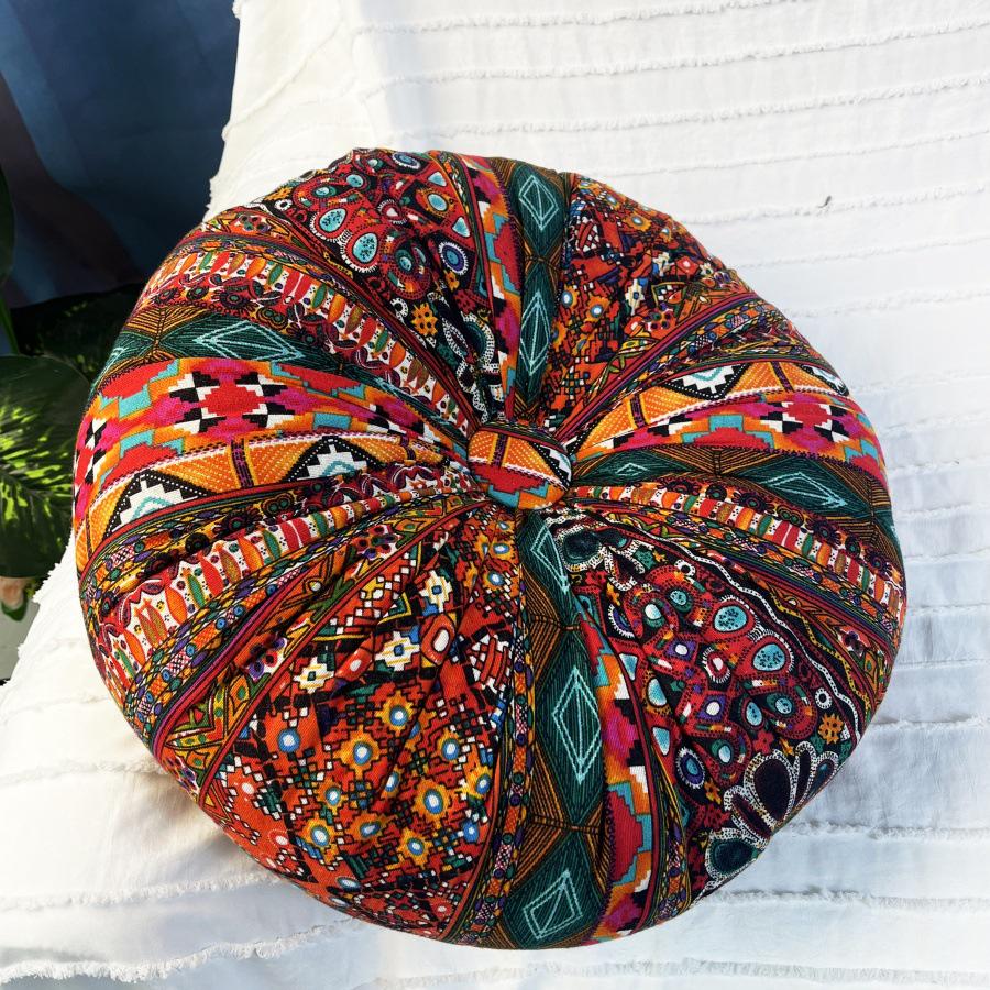 Bohemian Round Pouf Cushion - Pumpkin Shape for Sofa, Backrest, or Meditation.