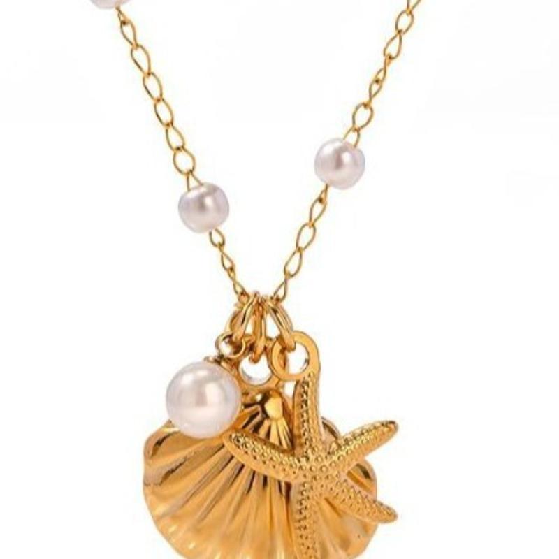 Fashionable and Versatile Ocean-themed Necklace. Multi-element Pearl and Shell Luxury Women's Necklace.