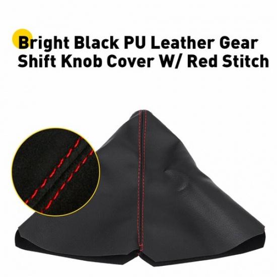 Black PVC LeatherRed Stitch ManualAuto Gear Shift Knob Shifter Boot Cover
