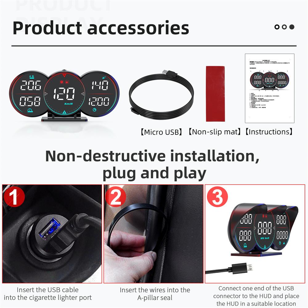 HUD GPS Heads Up Display LCD Speedometer Over-speed Alarm Fatigue Driving Alarm