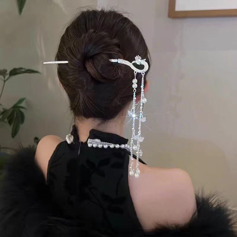 Elegant Retro Phoenix Tassel Hairpin with Pearls – Versatile Women's Headdress Accessory