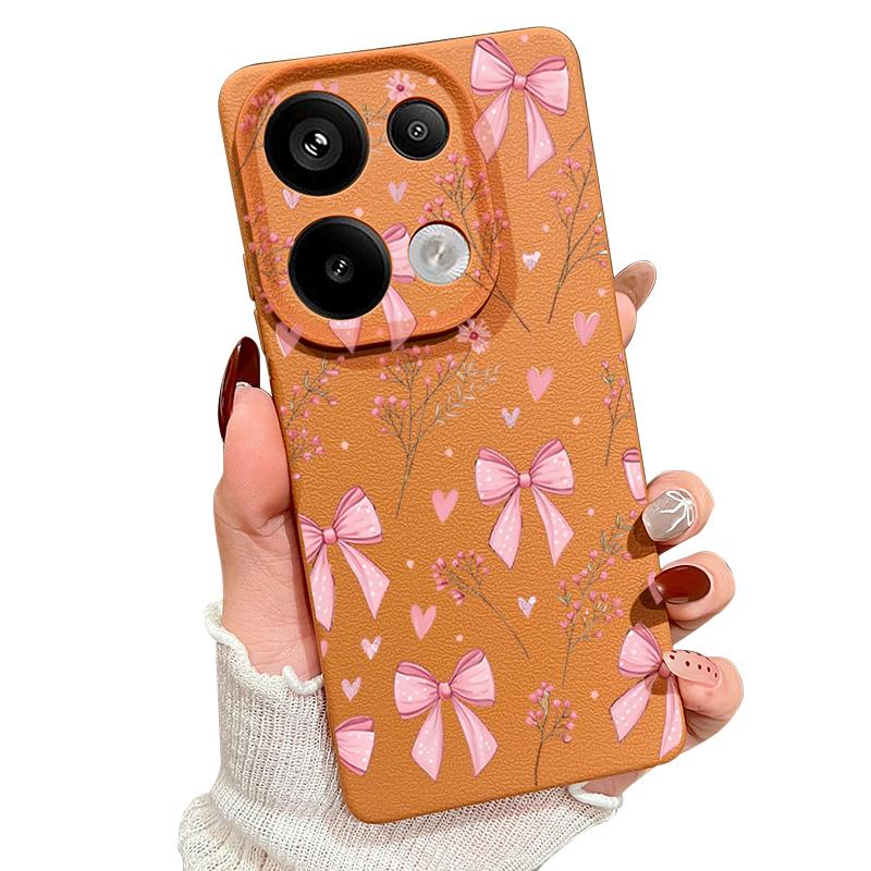 Pink Bowknots Floral Pattern Case For Xiaomi 14T 13T 11T Pro Funda Redmi Note 14 13 12 11 Pro 5G 4G Leather Texture Silicone Cover
