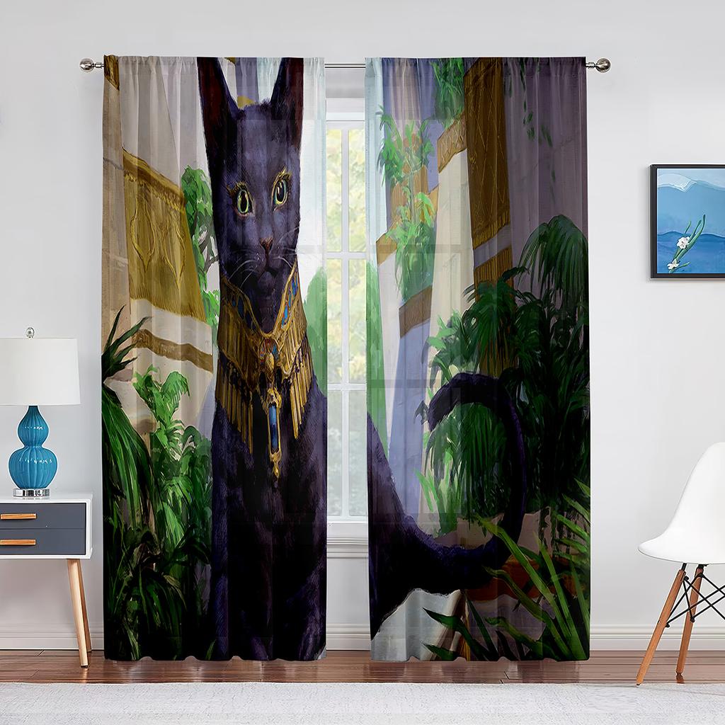 Niedliche Katzen Weltraum Kawaii Kätzchen Tüll Vorhänge für Schlafzimmer Flur Wohnzimmer Dekor Chiffon Sheer Voile Vorhang Küche Vorhänge
