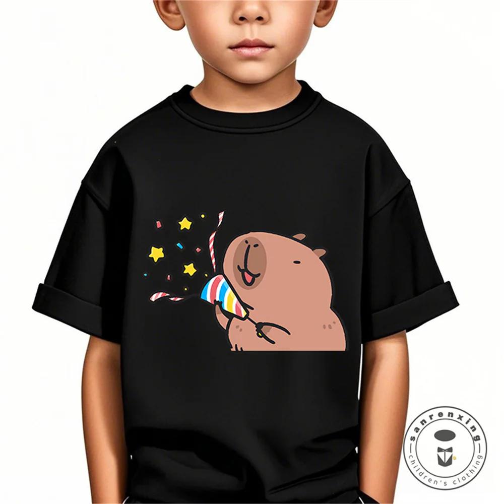 Vară Nouă Tendință Imprimeu Capibara Drăguț Tricou cu Mânecă Scurtă pentru Copii Drăguț Confortabil Versatil Tricou pentru Băiat și Fată