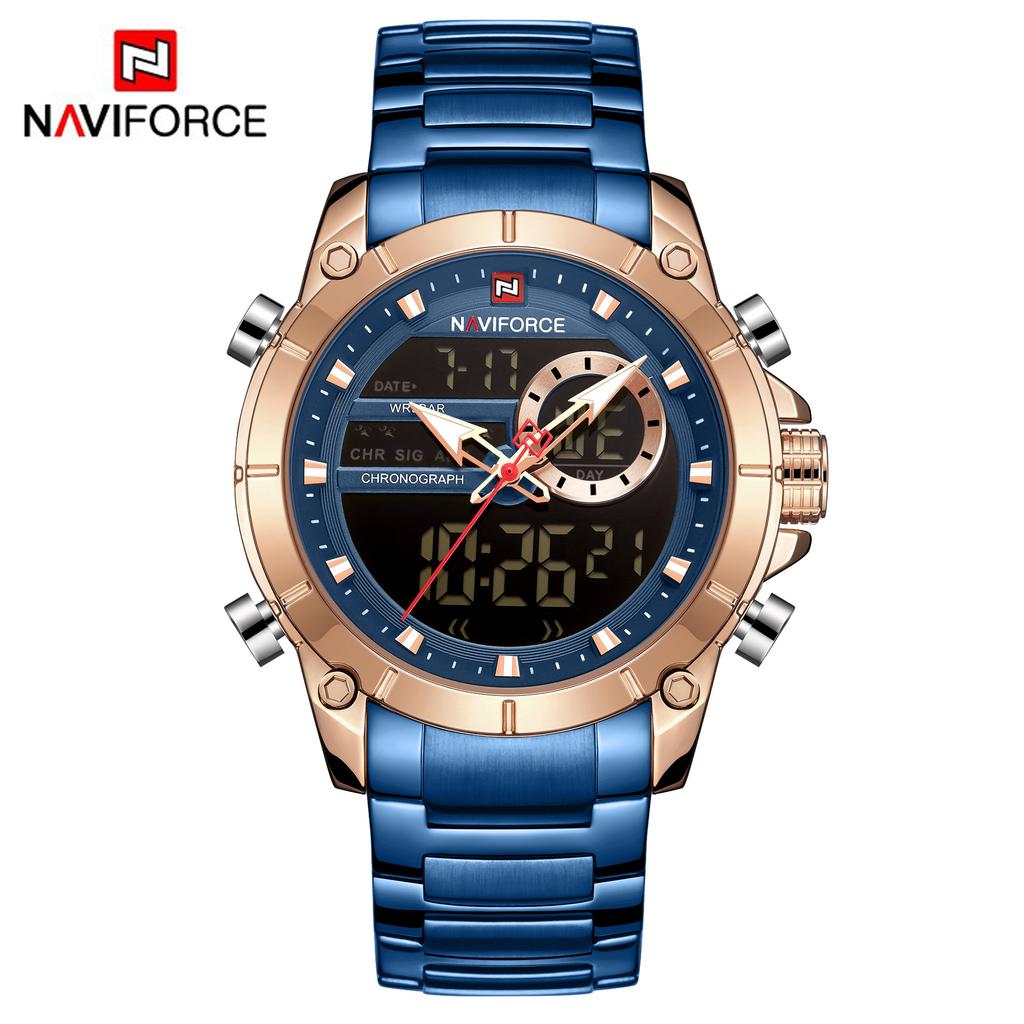 Naviforce 9163 New Fashion Men's Wristwatch Waterproof Dual Display Luxury Digital Quartz Watches for Relogio Masculino Relojes