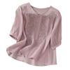 Broderad bomulls- och linneskjorta dam 2025 sommar ny tunn topp temperament lös och vacker V-ringad t-shirt skjorttopp