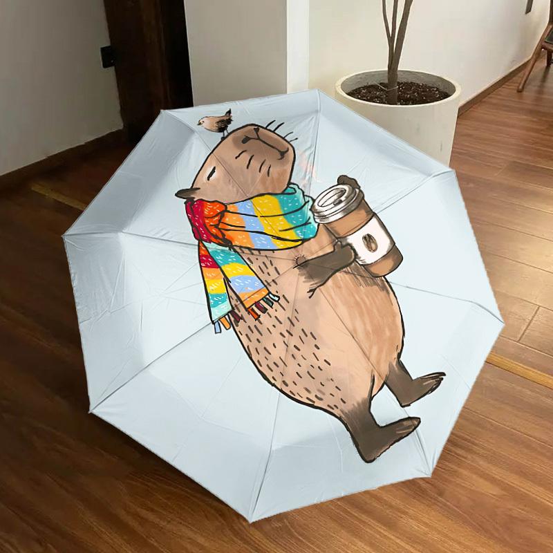 

1pc Otter, Coffee Automatic Folding Umbrella - Portable Collapsible Design, 8-Rib Iron Frame, Casual Outdoor Accessory yy251215240