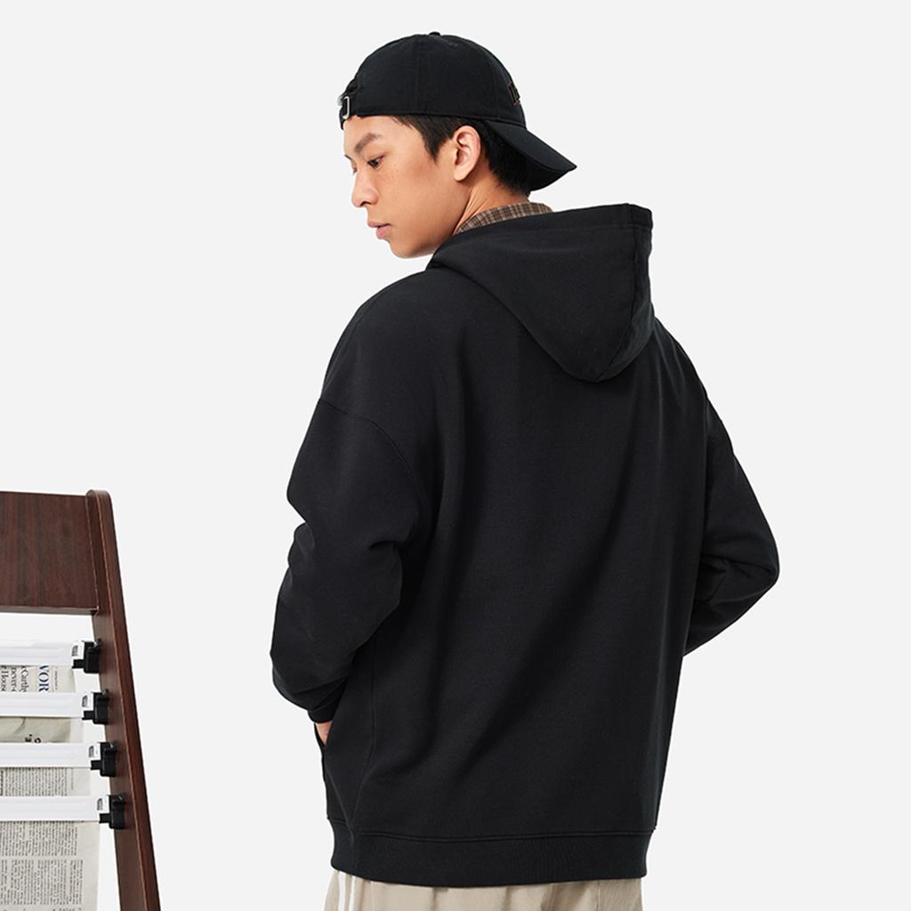 Li Ning Sports Lifestyle Serie High Street American Vintage Buchstaben Lockerer Hoodie Pullover Langarm Fleece Sweatshirt Herren Sweatshirt Schwarz AWDU673-3