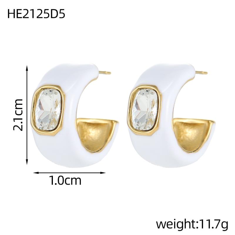CARLIDANA Trendy Stainless Steel C Shape Earring Crystal Gold Plated Jewelry Custom Enamel Huggie Hoop Earrings for Women