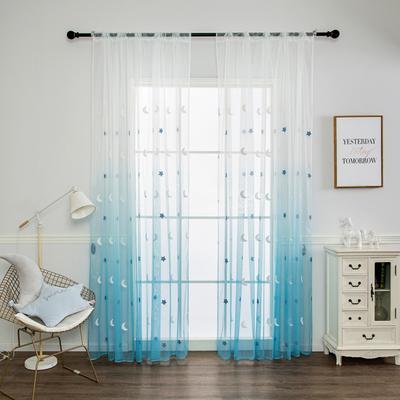 1Pc Moon Star Print Transparent Tulle Window Curtain Drape Living Room Decor