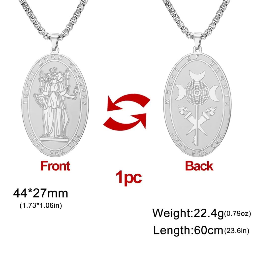 Double-sided Triple Moon Goddess Pendant Necklace Stainless Steel Hecate Choker Vintage Amulet Jewelry