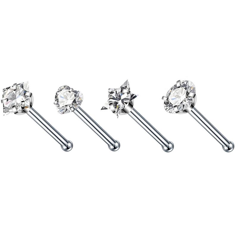 

4PCS Surgical Steel Heart Nose Ring Stud Pack Real Star L Shape Nose Piercing Stud Set Square Nose Rings Set Piercing Nariz Lote