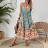 Printed Sleeveless V-neck Vest Dress Fashion Vacation Loose A-line Vintage Bohe Dress for Women O Neck Summer Elegant Fashion Casual Simple Clothing