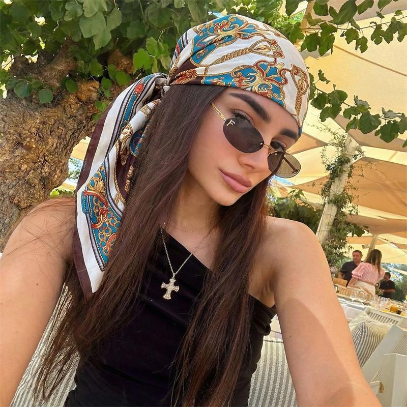 Satin-Quadrat-Schal Damen Paisley Hijab Elegant 2026 Druck Seiden-Halstuch Schal Wickel Stirnband Griff Haar-Accessoires Bandana
