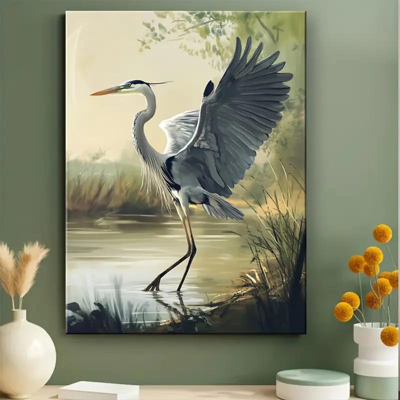 Elegant Great Blue Heron Canvas Painting with No Frame 21X30CMNo Framed