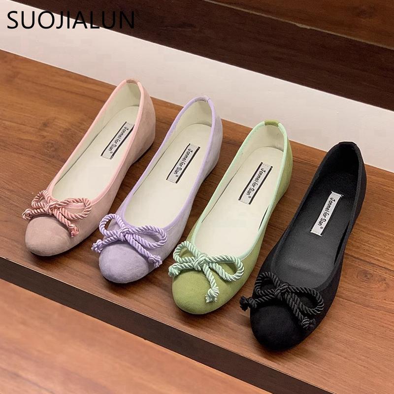 Fashion SUOJIALUN Spring New Brand Women Flat Shoes Fashion Round Toe Shallow Slip On Ballerina Ladies Elegant Outdoor Dress Boat Shoes