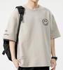 [Bligo] Men's 5/8 Sleeve T-Shirt, Plus Sizes, Round Neck, Smiley Logo, Relaxed Fit, Plain, Spring/Autumn, Casual, Short Sleeve T-Shirt, Stylish, Simpl