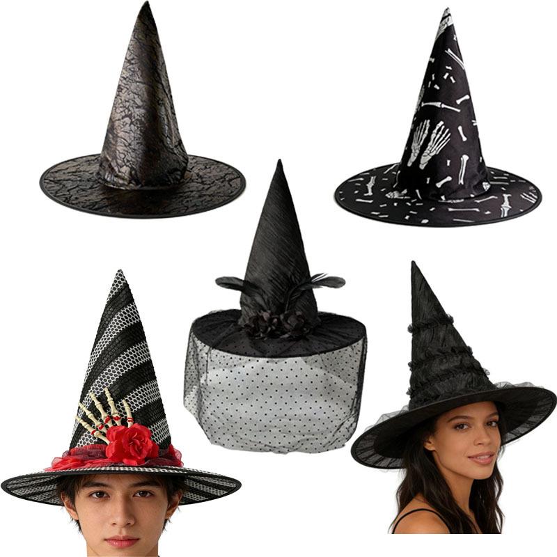 Pleated Lace Witch Hat - Halloween Costume Accessory