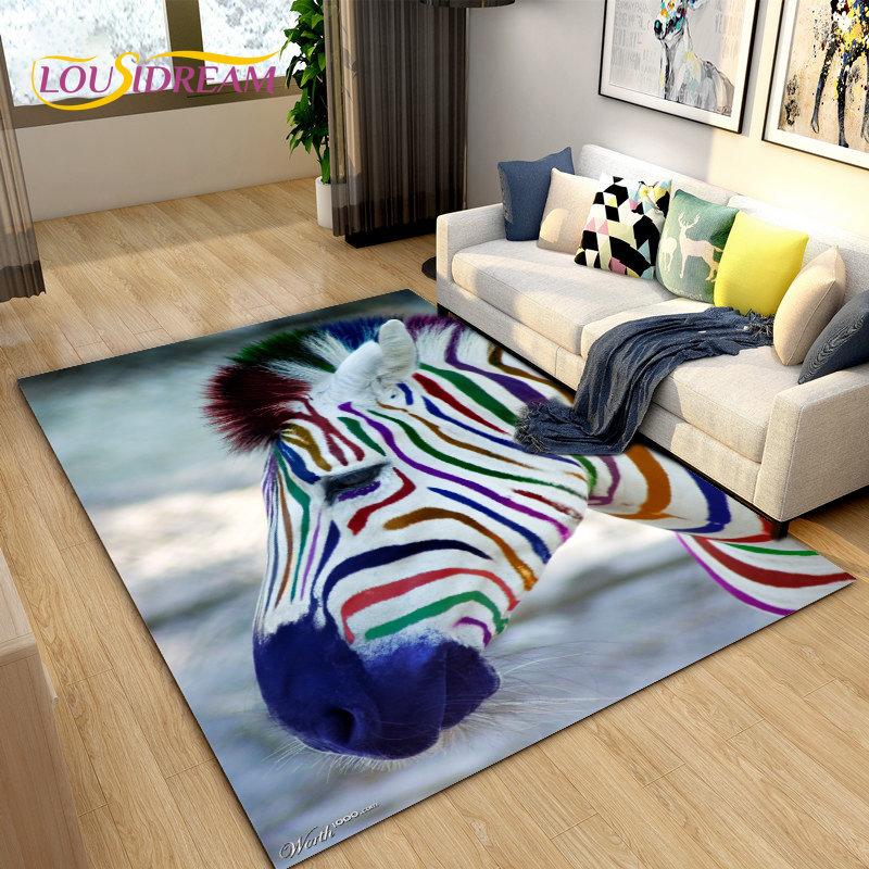 Wild Animal Zebra Area Rug Large,Carpet Rug for Living Room Bedroom Kitchen Doormat Decoration,Children Play Non-slip Floor Mat