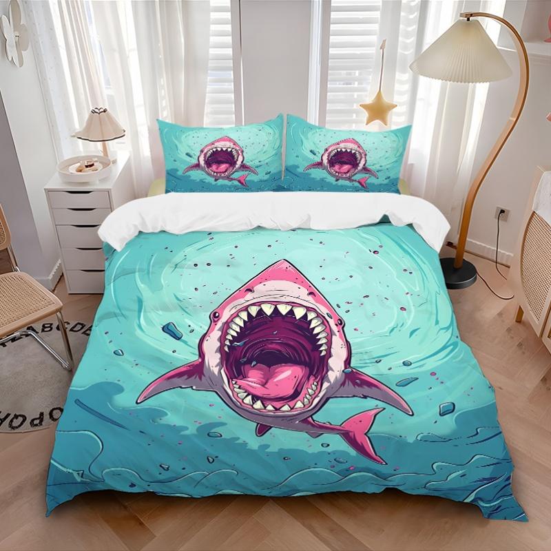 3pcs Shark Attack Bedding Set, Includes 1 Comforter + 2 Pillowcases, Without Pillow Inserts, Soft Comfortable, Lightweight Breathable, Print