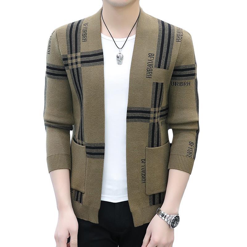 New in autumn and winter, cardigan sweater men's knitted sweater versatile casual and comfortable fashion striped young men's top