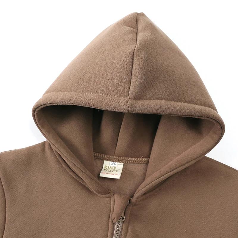 2 Kids Hooded Fleece Sweatshirt Clothes Solid Cotton Thick Outdoor Top Boys Girl Sports Coat Children Korean Casual Jacket