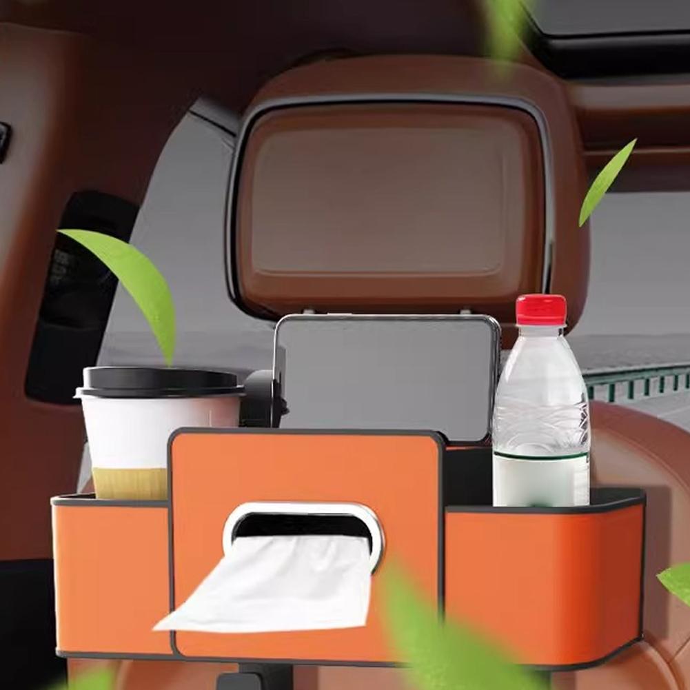 Multifunctional Car Seat Back Storage Box 4-in-1 Hanging Organizer With Tissue Holder For Water Cup Phone Drink Stowing