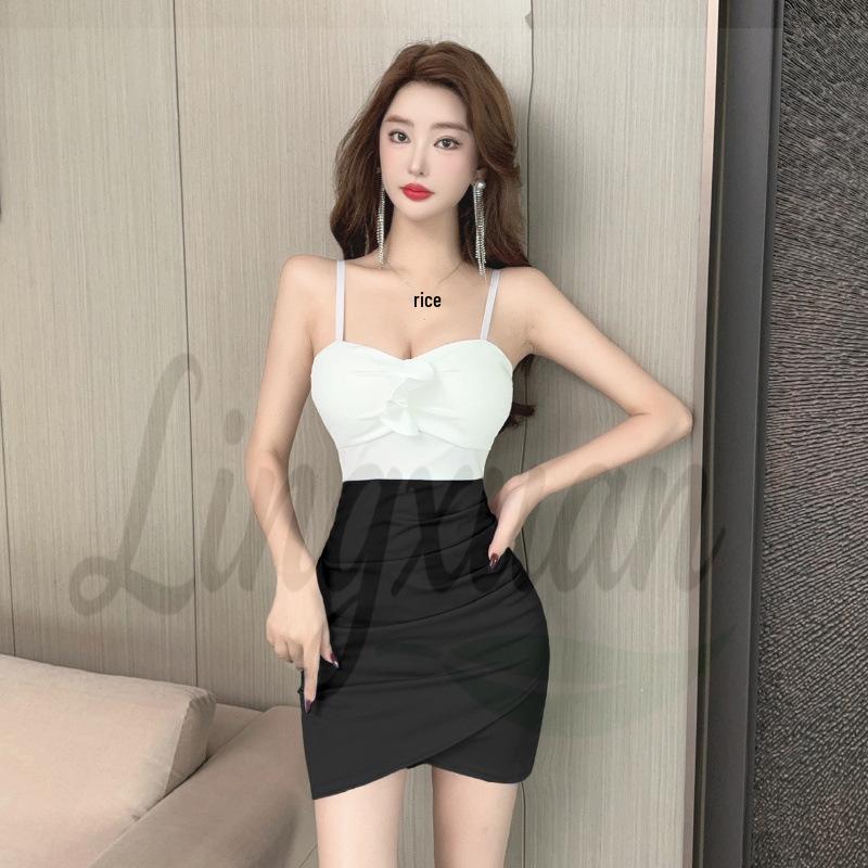 

V-Neck Strappy Color Block Ruffled Bodycon Mini Dress Small чорний