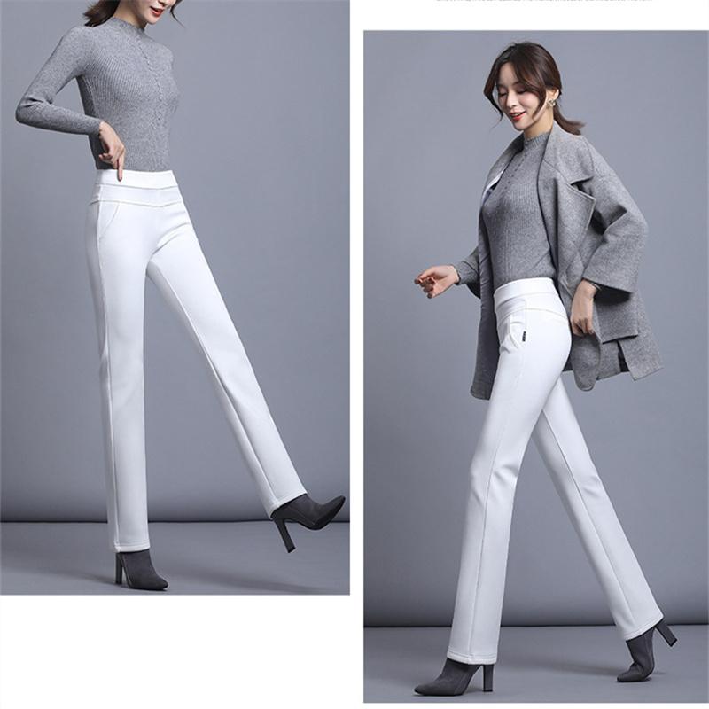 winter warm thick fleece high waist Women's straight Capris pants for women baggy pants woman trousers  black white
