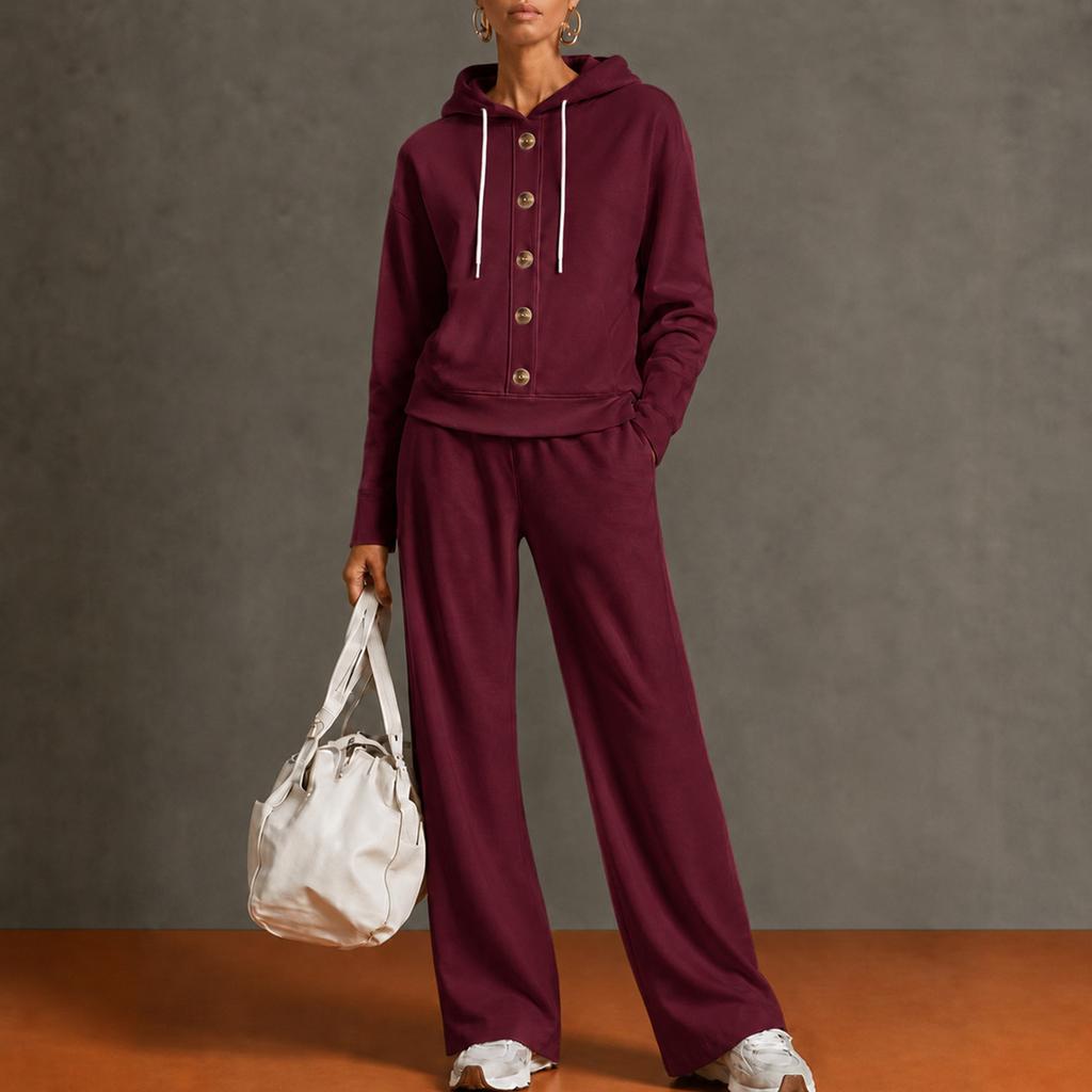 Women's Color Long Sleeve Two Piece Set Straight Leg Casual Athleisure Outfit