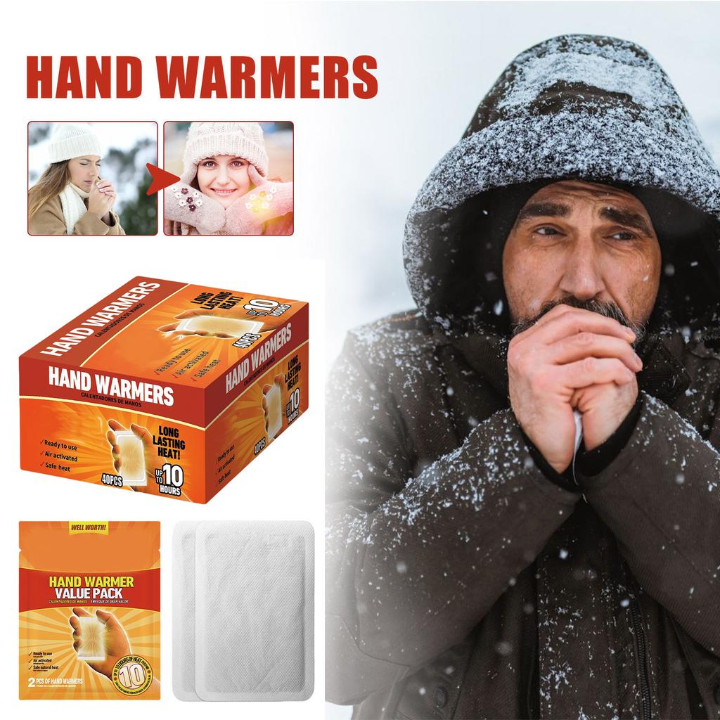 Hand Warmer Pack of 40 Portable Heat Pouches Warming Patch Warm Body Patch for Cold Weather Relief Outdoor Sports