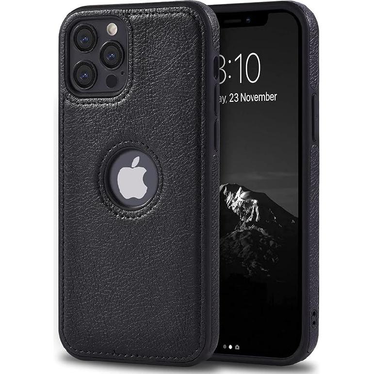 Classy Design Luxury Leather Phone Case for iPhone 12 & iPhone 12 Pro Non-Slip Grip Full Body Ultra Slim Protective Case (2020,6.1”) (Brown)