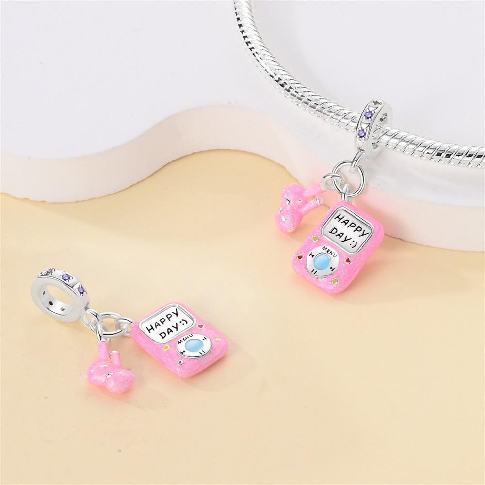 Roze Muziekspeler Bedels Koperen Originele Kralen Passend op Originele Bedelarmband Kralen Sieraden Cadeaus Voor Vrouwen