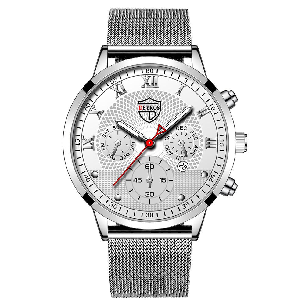 

Модний чоловічий годинник Годинник з нержавіючої сталі Чоловічий повсякденний годинник Діловий годинник Календар Кварцовий годинник срібний