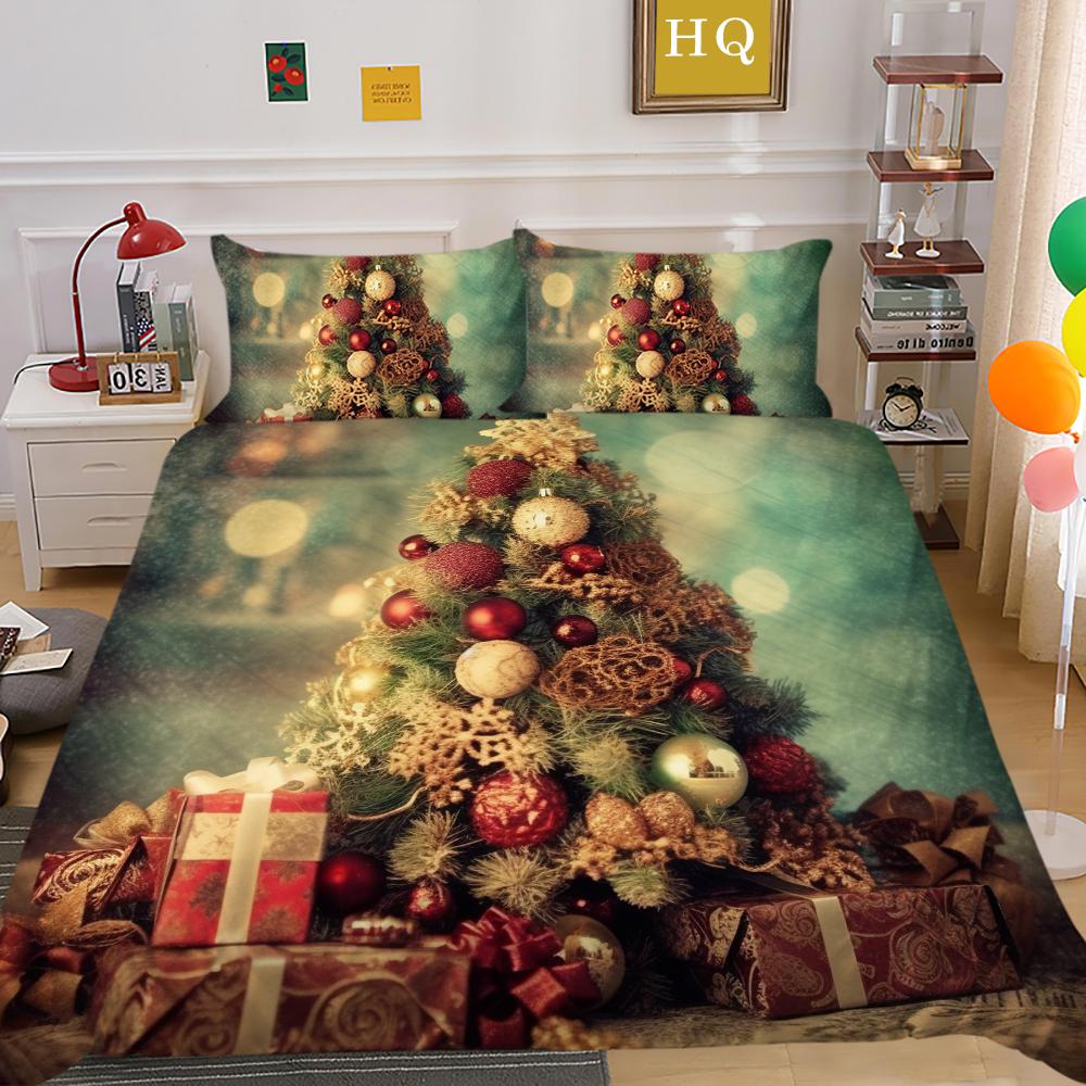 Conjunto de roupa de cama para casa de Natal 3D Padrão de presente Capa de cama Fronha 2/3 peças AU240 * 270 Cama de solteiro/casal tamanho completo Soft Decoração de quarto