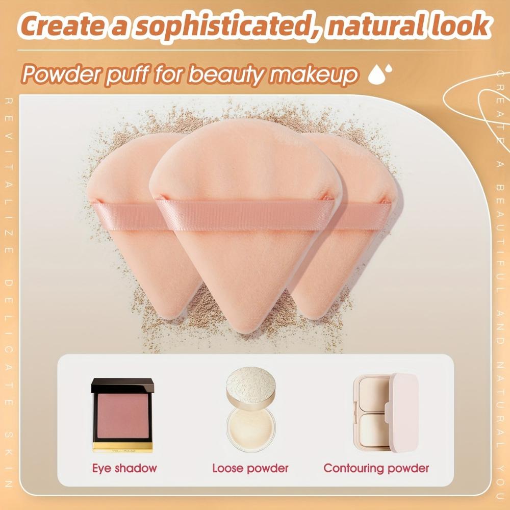 Set de 3 pufuri tip evantai, puf moale din catifea cu bretele, instrumente de machiaj facial perfecte pentru artiștii de machiaj începători