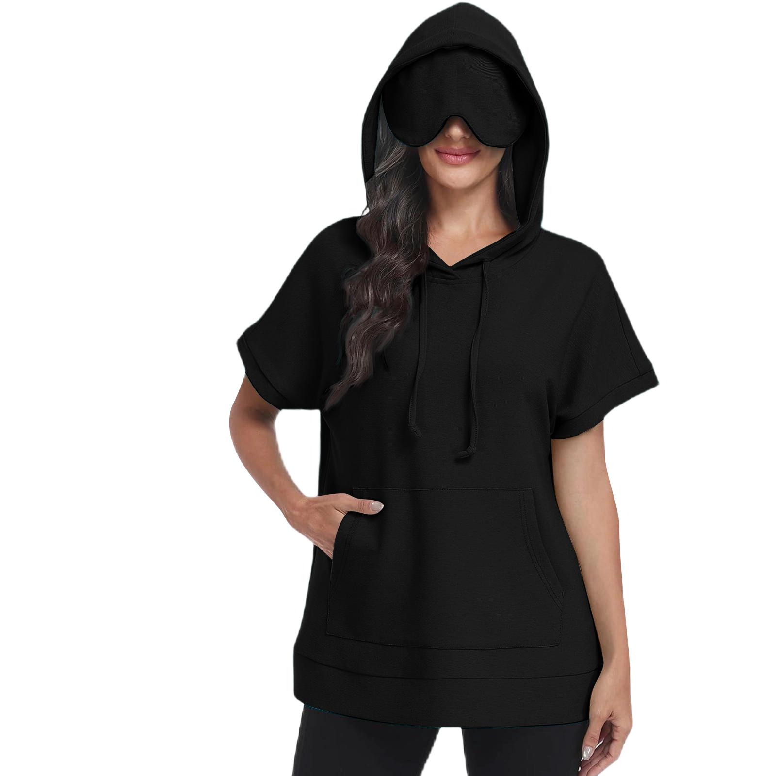 Ladies  Color Fashionable Temperament Elegant Hooded Top L чёрный