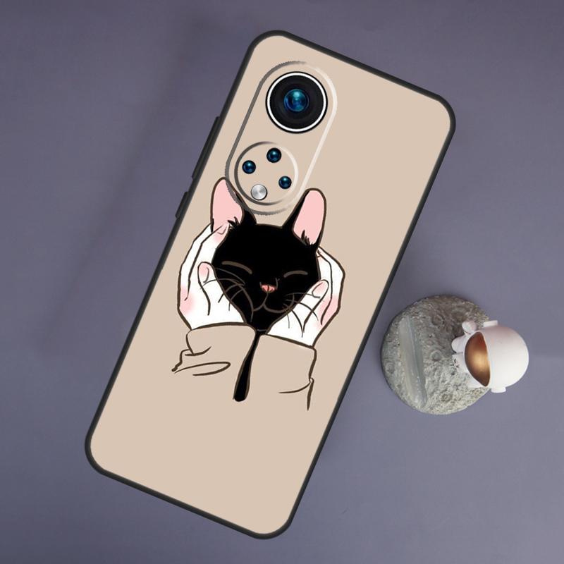 Black Cat Cartoon Cute For Huawei Honor Magic 5 Lite 70 50 X8 X9 a P20 P30 P40 P50 P60 Pro P Smart Nova 9 5T Case