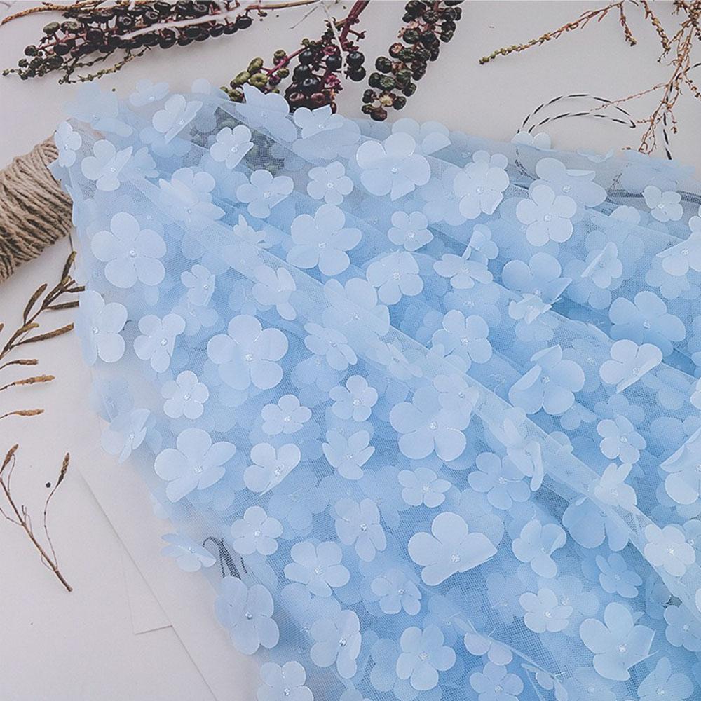 1Yard Rainbow Color 3D Bead Applique Gradient Flowers Mesh Lace Fabric For Girls Summer Clothing Princess Dress Sewing Materials