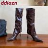 Fashion Pointed Toe Ladies Long Modern Boots Female Pumps Shoes Fashion Slip On Women Knee High Boots With Thin Heels Shoes