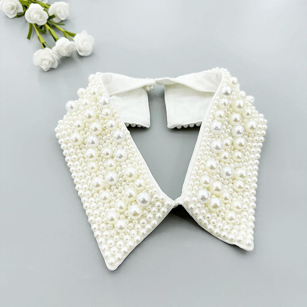 Elegant Vintage Pearl Embellished Handcrafted Collar for Women High-Quality Polyester Fiber Pearl Sewing Woven Necktie Style