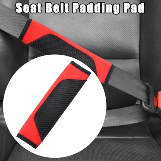 Car Seat Belt Cover Carbon Fiber Leather Auto Seat Belt Protection Black Red