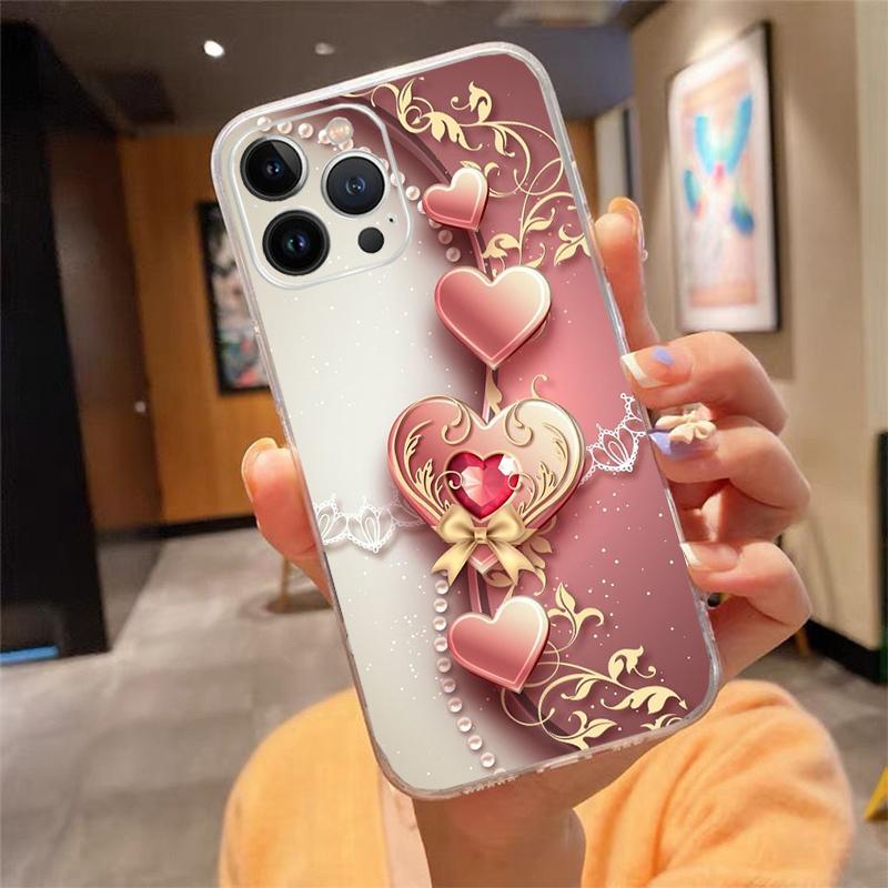 Love Bow Gold Rose Heart Phone Case For iphone 17ProMax Air 16 15 14 13 Pro Max 15 16 Pro 15Plus Mobile Phone Case Funda