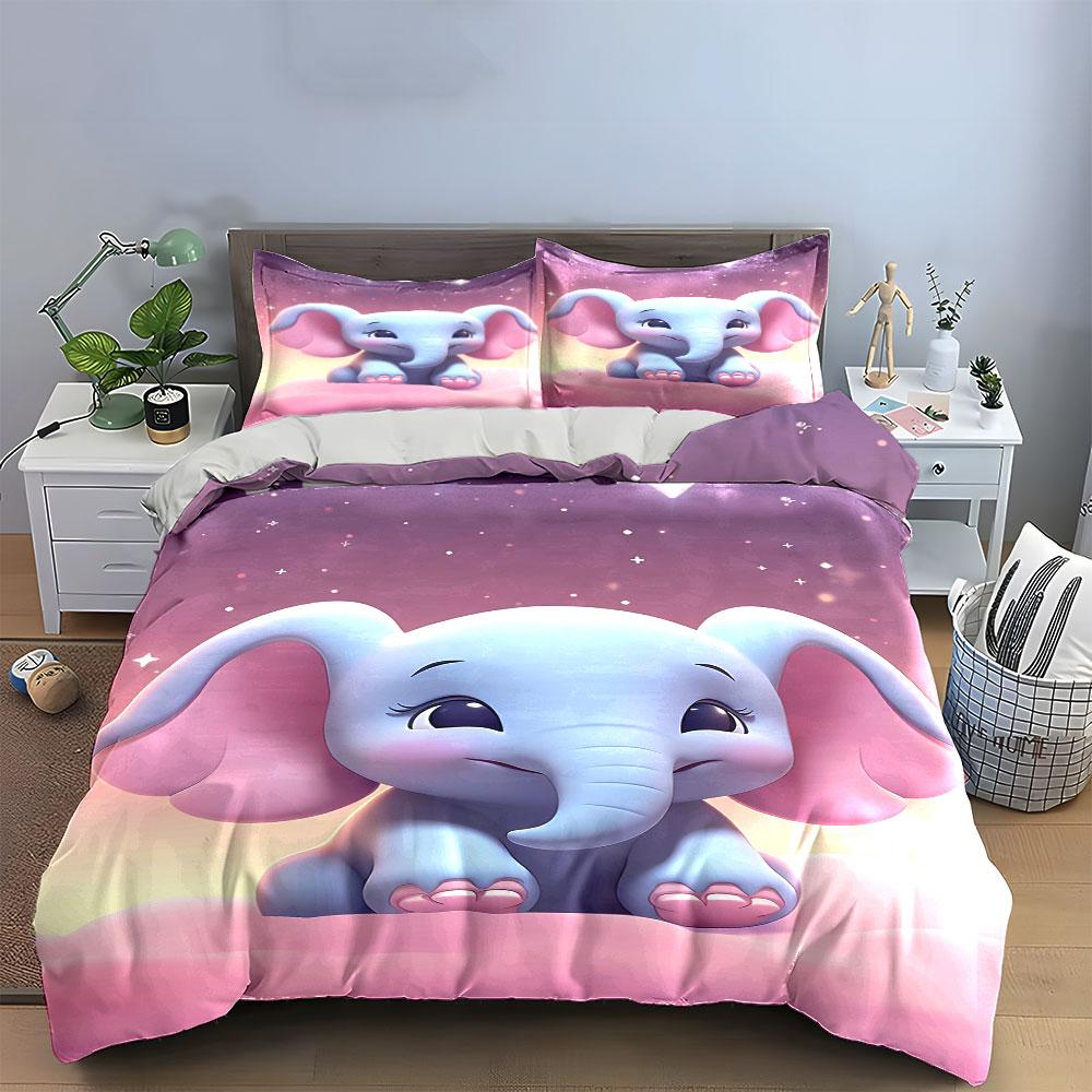 Smiling Cartoon Elephant Motif. Bedding Sets Duvet Cover Sets Duvet Covers Pillowcases(1 * Duvet Cover 2 * Pillowcases Without Duvet Insert)