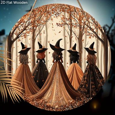 Halloweenowy drewniany znak z wzorem czarownic - Uroczy znak dekoracyjny i tabliczki - Idealny wystrój drzwi wejściowych - Dekoracja Halloween